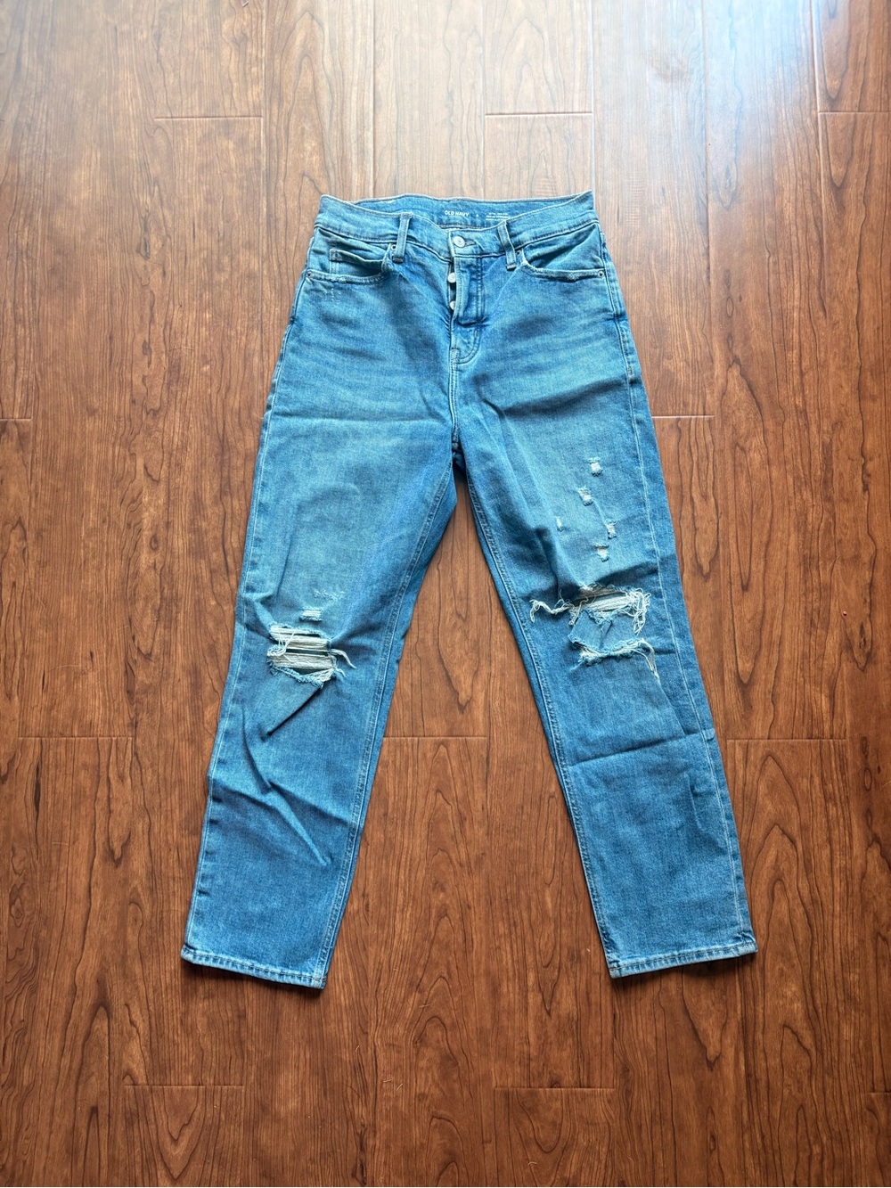 Old Navy Sky-Hi Straight High Rise Distressed Button Fly Jeans Size 6 women’s